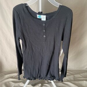 Black Ribbed Long Sleeve Top